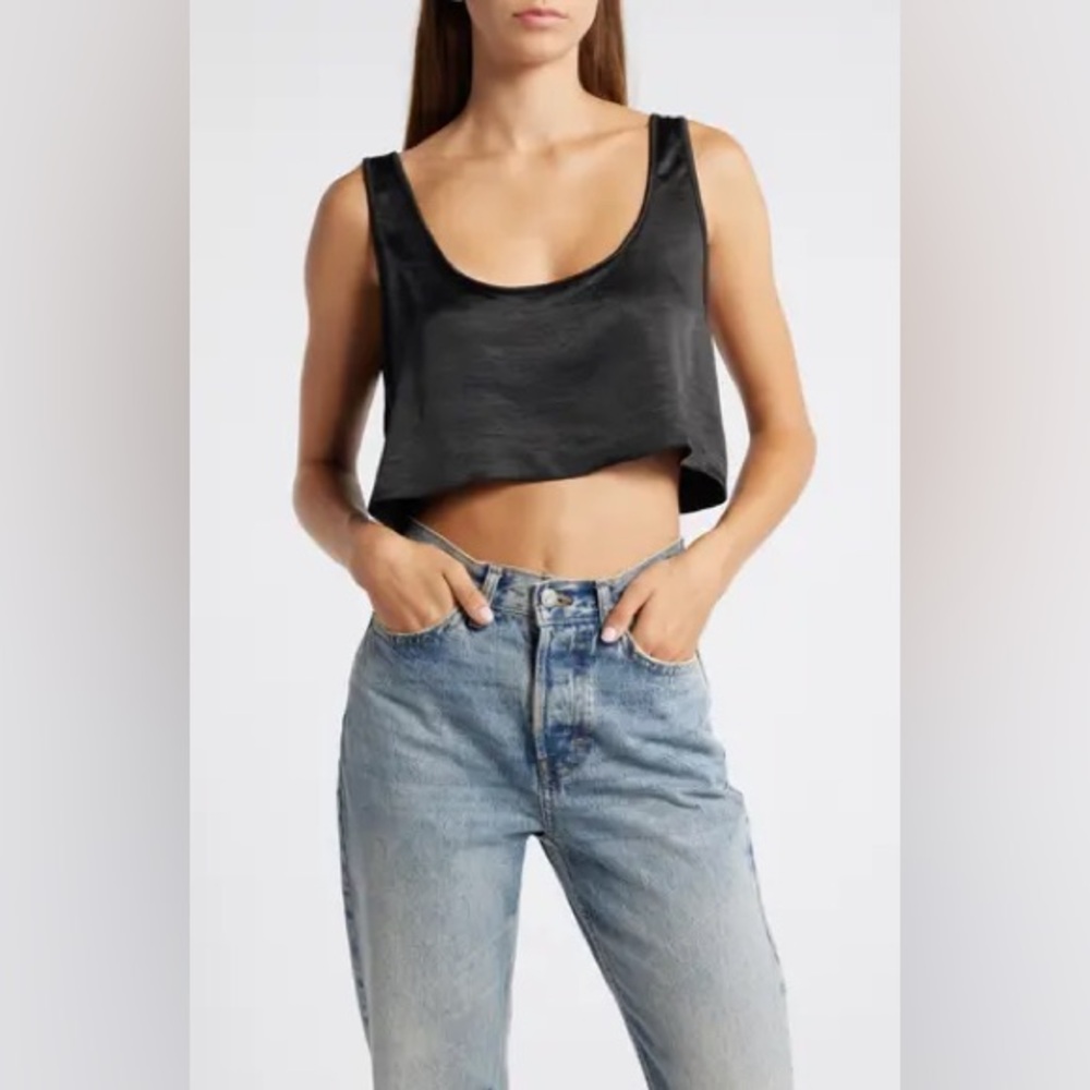 NEW! NASTY GAL Oversized Scoop Neck Textured Satin Vest Cami Crop Top